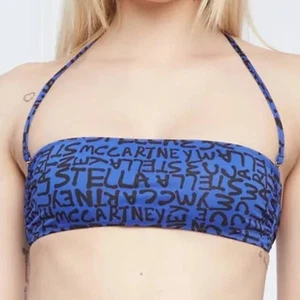 Stella McCartney Graffiti Logo Bandeau Bikini Top Punk Glam Blue Black Small - Picture 1 of 5