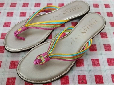Italian Shoemakers Rainbow Straps 'Antiqua' Thong Sandals Made In Italy Womens 8 - Image 1 of 4