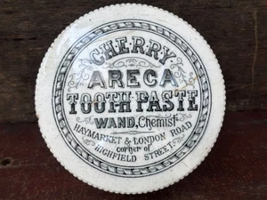 59539 Old Vintage Antique Printed Ironstone Tooth Paste Pot Lid Cherry Leicester - Picture 1 of 11