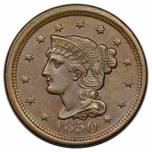 1850 Flechthaar großer Cent, N-6, ex Grellman Sammlung - Bild 1 von 3