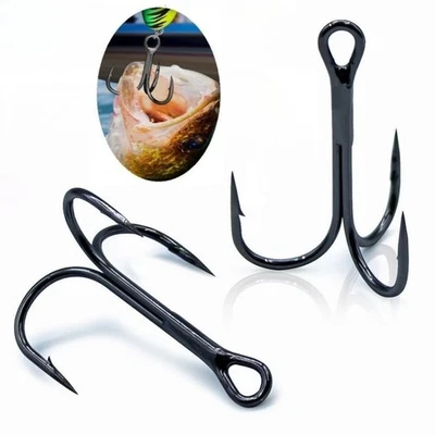 100PCS Black Treble Fishing Hooks High Carbon Treble Hooks Sharp Size 12# - Image 1 of 4