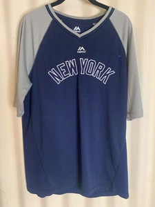New York Yankees Size Large Baseball Jersey Majestic MLB Blue-Gray - Picture 1 of 5