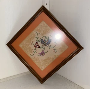 Vtg Embroidery Butterfly Framed Picture 70’s 80’s Matted Vintage Needlepoint - Picture 1 of 7