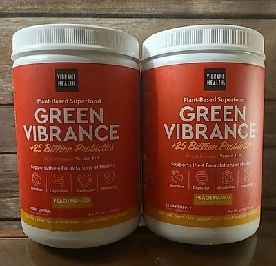 Superalimento a base de plantas Vibrant Health Green Vibrance 25 mil millones de probióticos melocotón Foto 1 de 4