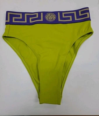 New VERSACE Stretch Greek Logo Jersey Bikini Bottom Green/Purple Size 1 - Image 1 of 4