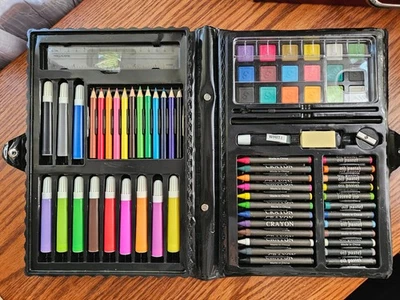 80 Piece Art Set Non Toxic Markers Pencils Paints Crayons Pastels Palette Brush - Image 1 of 3