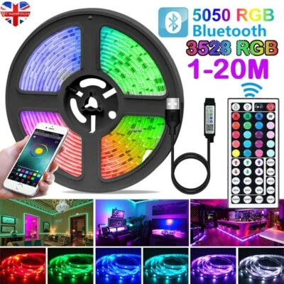 1-20M LED Strip Lights RGB Colour Changing Tape Cabinet Kitchen Lighting Xmas UK - Image 1 of 4