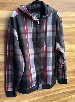 Chaqueta CSG Champs Sports Gear con capucha gris a cuadros cremallera con bolsillo multimedia para hombre XL Foto 1 de 4