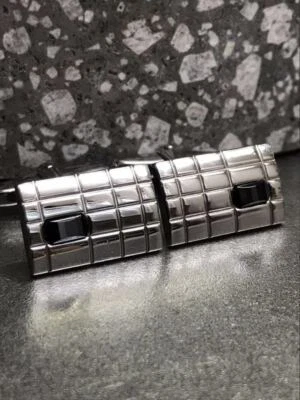 Montblanc Onyx Gemelos Color Plata Negro Rectángulo Hombre Accesorios Traje Foto 1 de 4