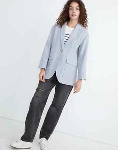 Madewell NWT Cotton-Linen Relaxed Larsen Blazer in Windowpane Blue Size Small - Picture 1 of 9