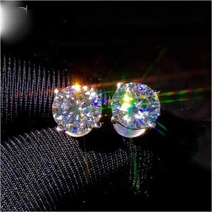 2Ct Round Cut VVS1/D Diamond Push Back Women's Stud Earrings 14k White Gold Over - Picture 1 of 7