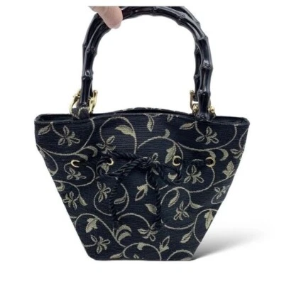 Talbots竹柄黑色/金色面料小号手提包 — 第 1/4 张图片