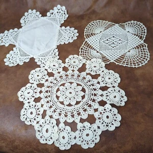 Lot of 3 Vintage White Doily Doilies Crocheted 10 to 13 Inches Round - Picture 1 of 5