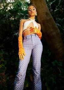 NWT 90s Y2K Style FINESSE F SWEETIE LOGO Print High Waist RAVER JEANS Pants XL - Picture 1 of 7