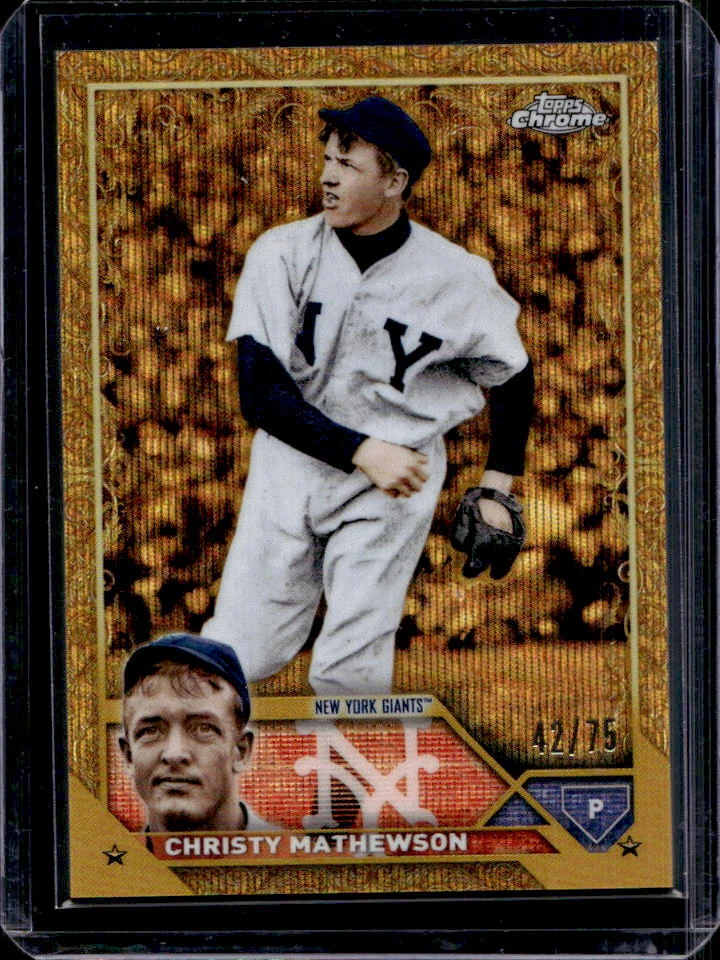 2023 Topps Chrome Gilded Christy Mathewson Gold Wave Etch Refractor #42/75