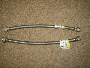 2 12 inch stainless steel braided Supply Lines 1/2” FIP TO FAUCET 1/2” Comp To V - Picture 1 of 2