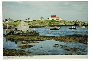 Cartolina Vintage Colore Non Postato Blu Rocce Nuova Scozia Sand Cove Canada Pesca - Foto 1 di 2