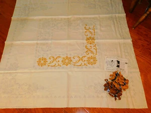 Vintage MACYS HAVERILL HOUSE Stamped for Embroidery LINEN TABLECLOTH w 38 THREAD - Picture 1 of 13