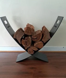 Scandia Cantilever Firewood Log Holder Modern Curved Heavy Duty 5mm Thick Steel - Picture 1 of 13