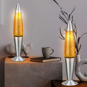 Lavaleuchte Tischlampe Schlafzimmerleuchte Glitzerlampe Glitter Alu 2er Set - Bild 1 von 7