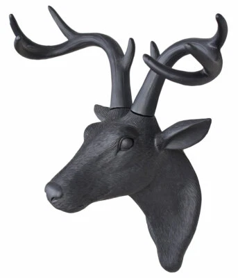 Wandtrophäe Hirsch Wandfigur Hirschgeweih Dekohirsch Schwarz Hirsch Wandkopf  - Bild 1 von 4