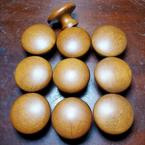 Set of 10 Vintage Wooden Mushroom Shape Drawer Pulls / Knobs 1.25" Diameter Cover