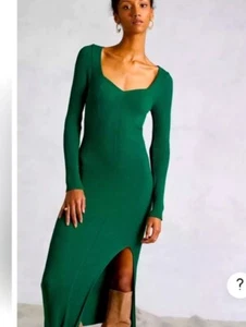 46 Anthropologie Seamed Knit Maxi Sweater Dress Forest Green M NWT $160 - Picture 1 of 5