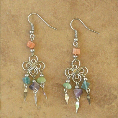 Hand-Crafted Cat' Eye Dangle Earrings-Multi-Color-Made In Peru Jewelry-JE87 - Image 1 of 4