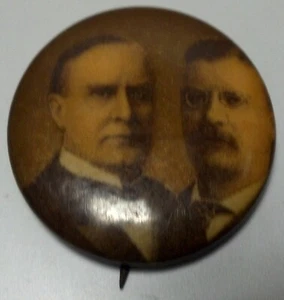 1900 Original McKinley & Roosevelt Campaign Jugate pin back buttons NM/VF 1" dia - Picture 1 of 4