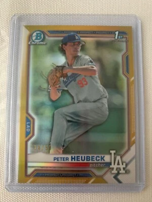 2021 1st Bowman Chrome Gold Refractor #D /50 Peter Heubeck Dodgers #BDC-146 - Image 1 of 2