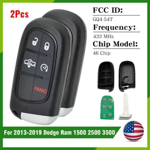 2 For 2013 2014 2015 2016 2017 2018-19 Ram 1500 2500 3500 Remote Key Fob GQ4-54T - Foto 1 di 8