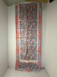 Vintage Made in Japan Hand Painted Paisley Scarf 70" x13" Blue Red White Dk Gray - Picture 1 of 6