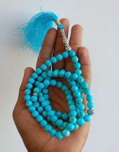 Türkis Kristall Tasbeeh Handgeschnitzt Kristall Tasbih Masbaha Sebha 98+2 Perlen 8 mm - Bild 1 von 4