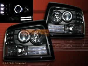 1992-1996 FORD BRONCO F-150 F250 F350 BLACK PROJECTOR HEADLIGHTS HALO RIM LED - Picture 1 of 2