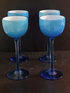 Four (4) CARLO MORETTI WINE GLASS, CCerulean Blue Crystal, 6 1/2" Made In ITALY - Picture 1 of 5