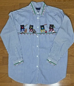 Vintage Karen Scott Medium L/S School Teacher Children Embroidered Shirt Top - Picture 1 of 12