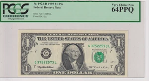 **RADAR FW** Fr 1922-G/D 1995 $1 FRN G37522573L PCGS 64PPQ CHICAGO GREEN SEAL - Picture 1 of 2
