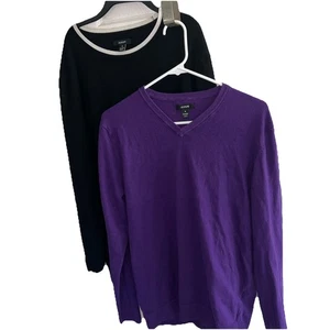 Men’s M/ 2 Black & Purple Alfani Lightweight Sweater Shirts Long Sleeve Lot - Picture 1 of 6