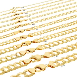10K Yellow Gold Solid 2mm-12.5mm Curb Cuban Chain Link Necklace Bracelet 7"- 30" - Picture 1 of 168