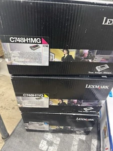 Set of 3 - Lexmark C748H1MG, C748H1YG, C748H1CG HY Sealed Boxes - SEE PICS - Picture 1 of 3