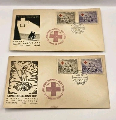 Philippines 1955 Golden Jubilee Red Cross First Day Cover.Lot Of 2.Unused. - Image 1 of 3