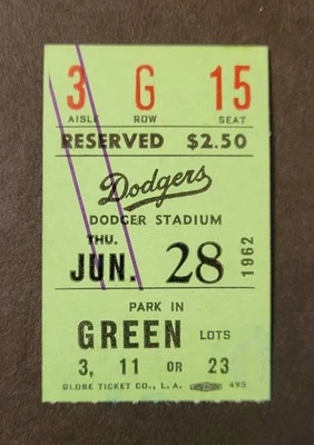 1962 Dodgers vs Mets baseball ticket stub Frank Howard GW RBI in 13th inning - Image 1 of 2
