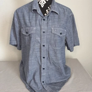 Woolrich Mens XL Button Up Short Sleeve Blue Shirt - Picture 1 of 5