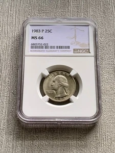 1983-P Washington Quarter 25c Coin - NGC MS66 - Harder In High Grades - Picture 1 of 4