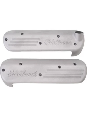 Edelbrock Ignition Coil Covers Aluminium Natural Edelbrock Logo Chevrolet (4118) - Image 1 of 4