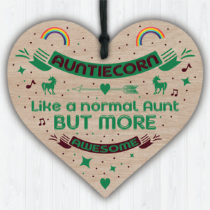 Aunticorn Wood Heart Awesome Auntie Unicorn Gift Auntie Birthday Christmas Gift