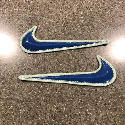 Nike Swoosh Patch Lot 2 Run Shoe Sneaker Skating Badge Logo Hard Vinyl Blue 3.5” - Image 1 of 3
