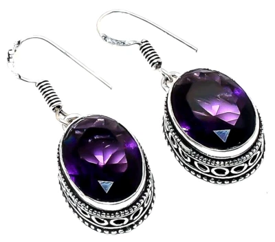 Afrikanischer Amethyst Edelstein 925 Sterlingsilber Handarbeit Schmuck Ohrrin... - Bild 1 von 4