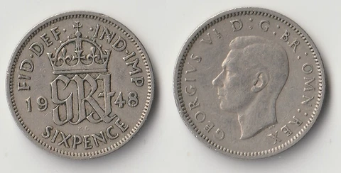 1948 Great Britain sixpence coin Cover