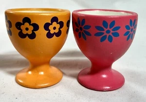2 Vintage handbemalte Keramik Eierbecher Blume Floral 2,5" - Bild 1 von 5